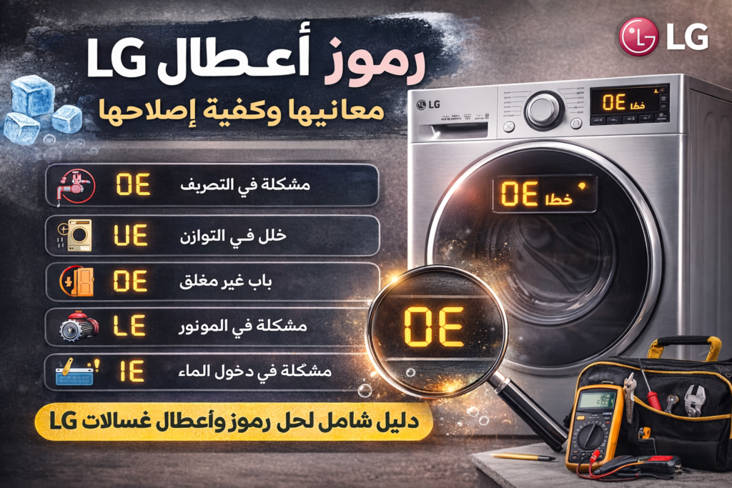شرح رموز أعطال غسالة LG مثل OE وUE وDE مع الأسباب والحلول