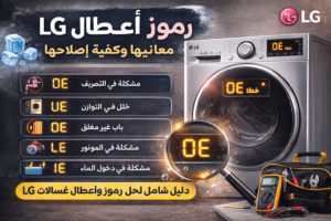 شرح رموز أعطال غسالة LG مثل OE وUE وDE مع الأسباب والحلول