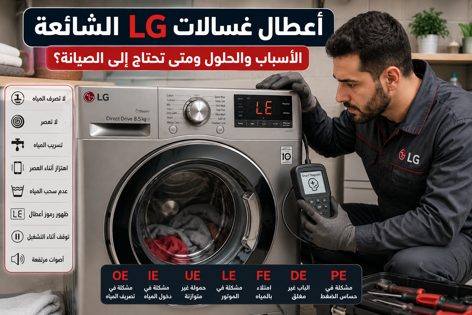 أعطال غسالات LG الشائعة